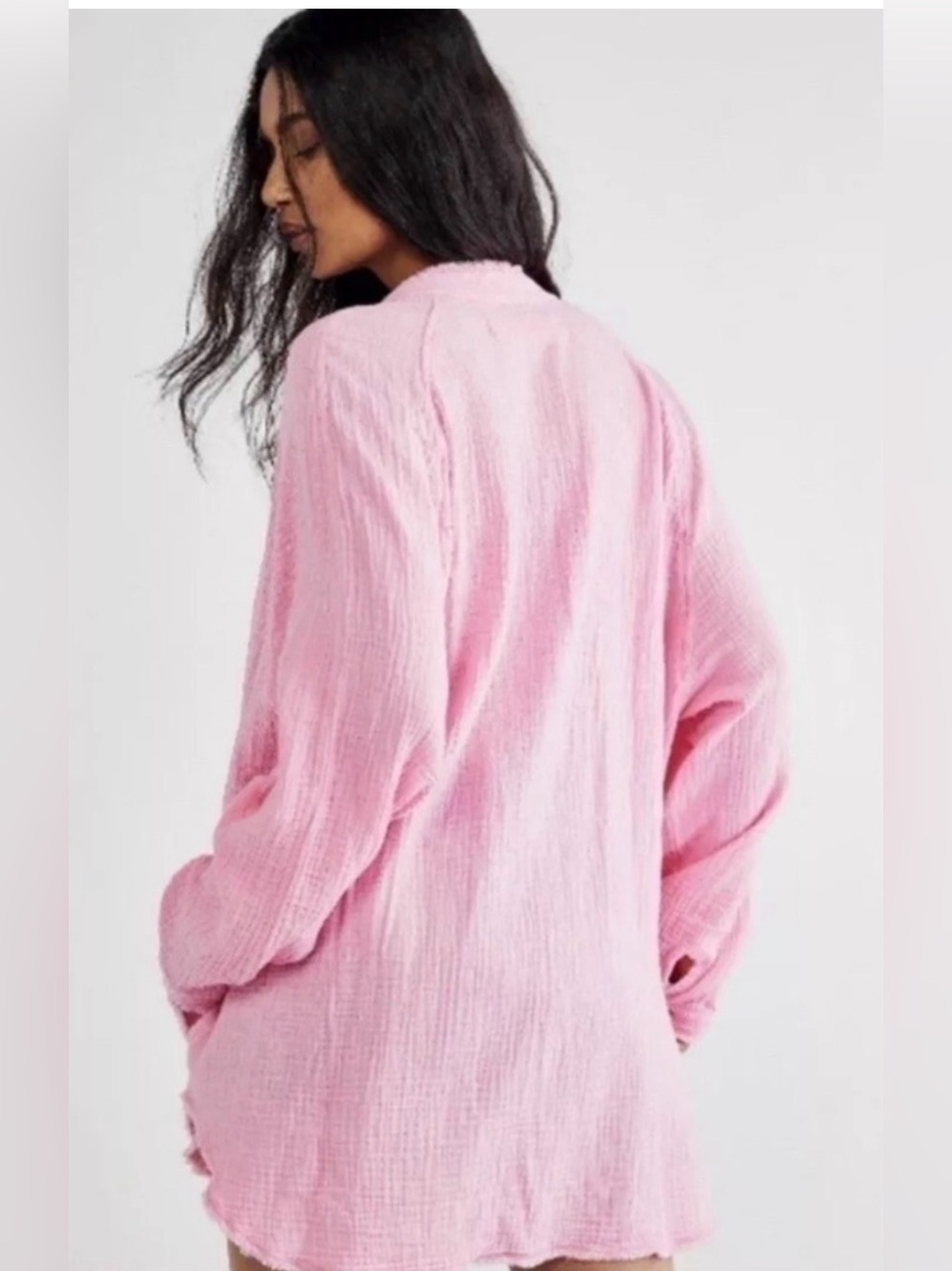 We The Free Daydream Buttondown Pink Gauze Top , M - Picture 4 of 13